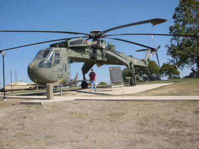 CH-54
Bob Kelly Photo

This fall my son Stephen and I drove to Fort Hood and visited the 1st Cavalry Division Museum. Anyone in the area should stop and see it. There are many vehicles: tanks, quad 50â€™s, etc., in addition to the aircraft in these photos.

