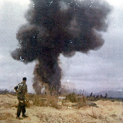 C-130 Shoot Down H
Photo provided by Bob Witt
A Shau Valley April 1968

All of these C-130 Shoot Down photos came from the son of the C-130 navigator Roger Carr. The pictures were taken by a grunt medic who was KIA in June 1968.

