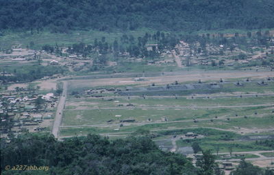 A/227 at Golf Course
John Keller Photo

The Golf Course on April 2, 1967. A/227 UH-1D parking area with the Company area left center. C-130 turning around on runway for departure


