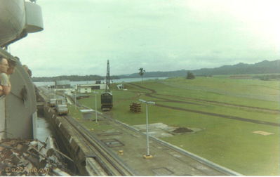 Panama Canal Crossing
Onboard Ship to Vietnam
I remember one crew chief by the last name of Yates. He was a slight individual, crew chief, with whom I talked to quite a lot aboard ship. The fellow with glasses in the picture reminded me of him but I don't think it was Yates.

