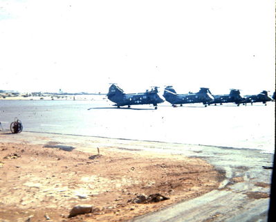 CH-46's at Da Nang Air Base
 Chuck Stevens Photo
