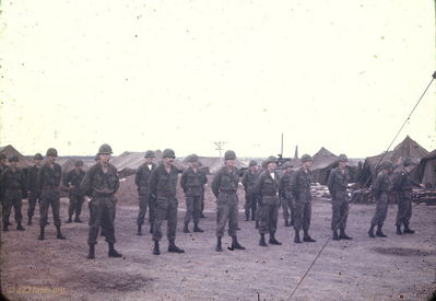 Bert Williams Photo
Camp Evans AO

Identified by Bob Witt and Nick Johnson as:
Front Row (Left to right):
David Dewey,  James Tornillo, Nick Johnson, Robert Edwards, Unknown, Neal Heape, Unknown, Joe Potvin (101st Patch)
