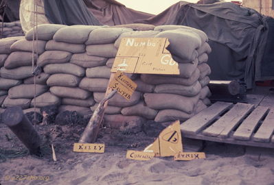 Platoon Sign morning after ammo dump blew
Bob Kelly Photo

