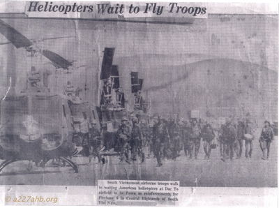 Newpaper Photo of A/227
Steve Lachiondo Photo

I got this from Joe Parnel who was Crew Chief on 787 "Mighty Chicken" when I arrived at Holloway, you can see 787 in the front of the flight. When he came back to the world I took over 787.
I believe that this photo came from a Chicago newspaper
