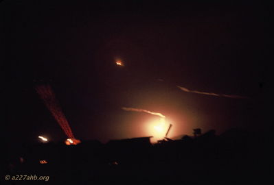 Second in series
Bob Kelly Photo

Four photos showing a firefight close to LZ English. You will see flares but look for the miniguns tracers coming from "Puff".

