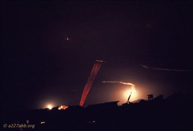 Third in series
Bob Kelly Photo

Four photos showing a firefight close to LZ English. You will see flares but look for the miniguns tracers coming from "Puff".


