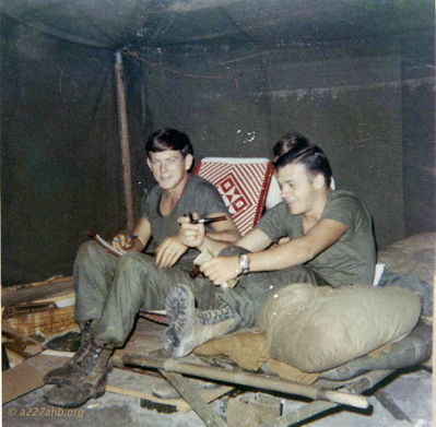 D/227 Company Clerk
Rickey McKay photo

(Gilbert & David ) I think David was the company clerk.  If some one knows different please let me know . Gilbert is the one on the left 
