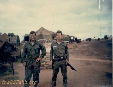 Wayne Driver and Danny Kruger
Tom Johnson Photo

Wayne Driver, Crew Chief, Danny Kruger, Gunner on the main Company Street, Phan Thiet, late 1967 
