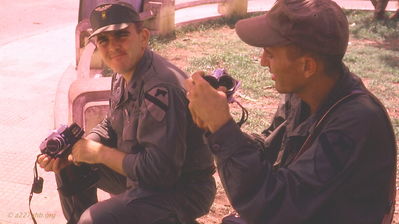 Tom Johnson and Tommy Harrison
Tom Johnson Photo

WO's Tom Johnson, Jan 67 to Jan 68, and Tommy Harrison, Feb 67 to Feb 68, in downtown Phan Thiet. We both are pictured with our Canon FT-QL cameras, a popular piece of equipment for the well equipped Warrant Officer that year.


