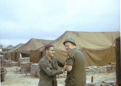 Richard Majette & Paul Butler
Richard Penny Photo

Left - Company Clerk Richard Majette,
Right - SSG Paul Butler
Company Area Phan Thiet, late 1967
