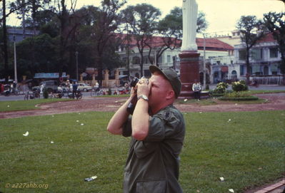 A number of us who went to flight school together and arrived in Vietnam together were able to arrange a mini R&R in Saigon. 
Wayne Trucke Photo

Trotter in Saigon - 1969. 
