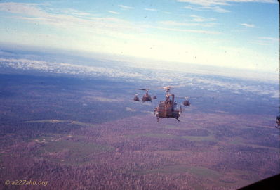 A/227 in flight prior to a combat assault. 
Wayne Trucke Photo

1969
